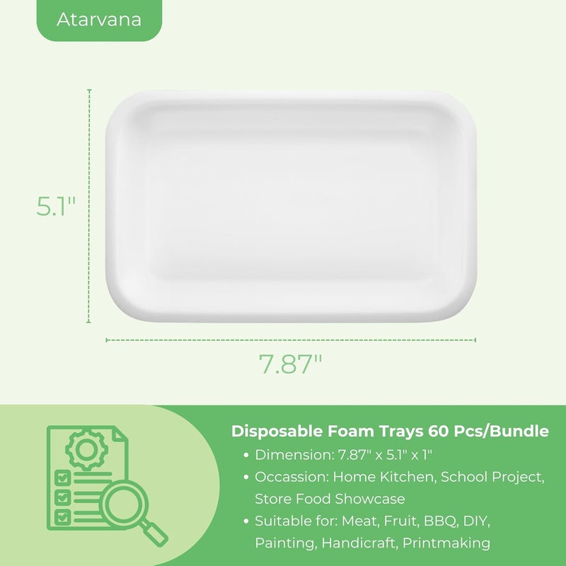 Atarvana 60pcs Crafts Foam Trays, White Meat Food Paint and Ink Mixing Trays for School Printmaking, DIY Crafts, Disposable Fruit, BBQ Grill Roast Food Plates - Image 4